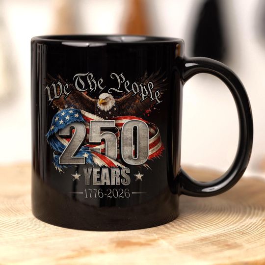 Discover America 250th Anniversary Black Ceramic Mug, Patriotic 1776-2026 Coffee Cup, 250 year coffee mug