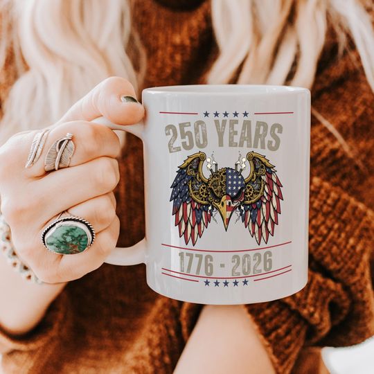 Discover USA 250th Anniversary Mug - Semiquincentennial Patriotic Eagle & Liberty Bell, 1776-2026 Veteran Gift, Historic Americana Crest Cup