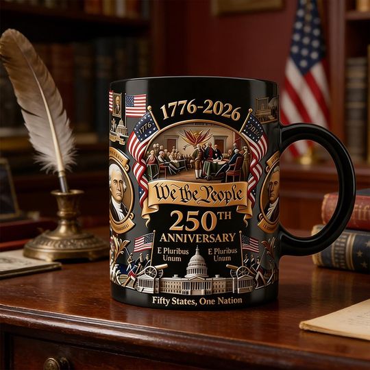 Discover America 250th Anniversary Coffee Mug, 1776-2026 United States Semiquincentennial Celebration, Historic American Heritage Gift