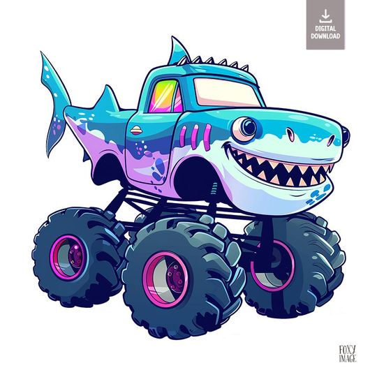 Discover Shark Monster Truck Clipart, Monster Truck PNG, Monster Truck Illustration for Boys and Girls