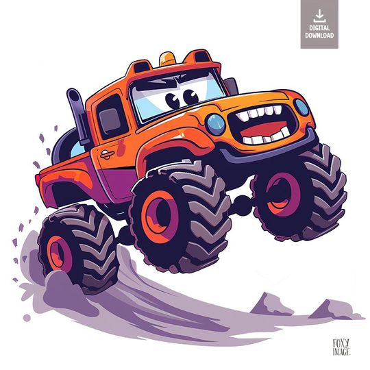 Discover Orange Monster Truck Clipart  PNG & JPEG Digital Download, Boys Birthday Decor, Party Printables