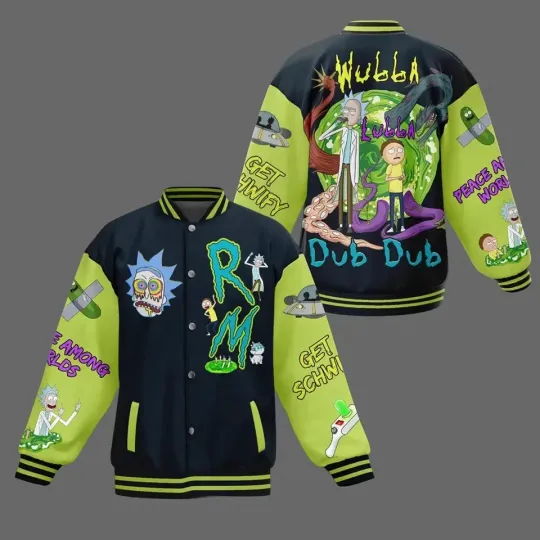 Discover Rick and Rickandmorty Baseball Jacket Cartoon Sci-Fi Rick & Rickandmorty Varsity Coat for Fans
