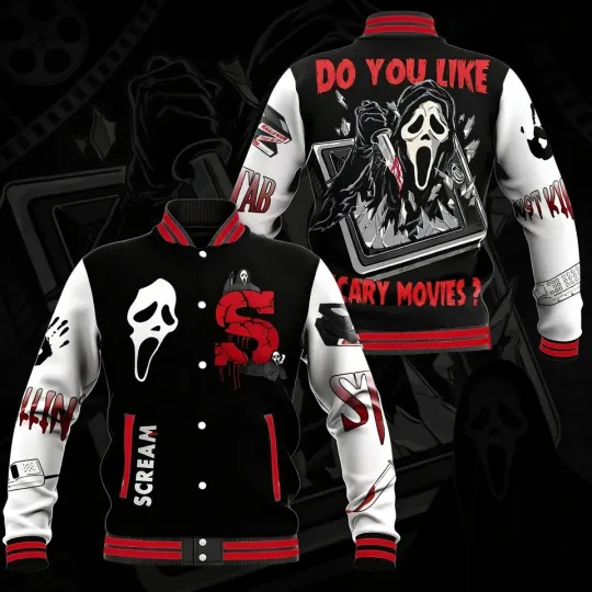 Ghostface Horror Baseball Jacket Scream Movie Varsity Coat Halloween Costume
