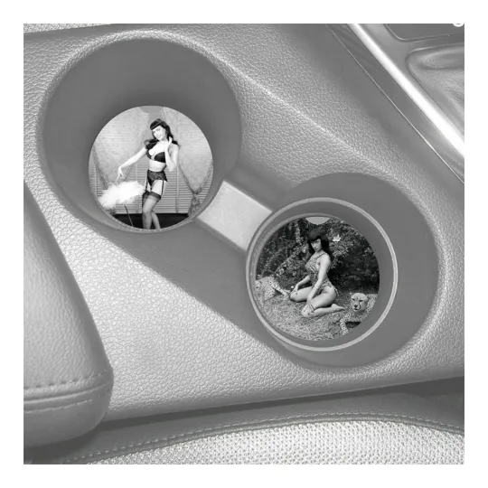 Discover Bettie Page Custom Sandstone Car Coasters Set (2)