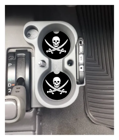 Discover Pirate Skull Cross Swords Custom Rubber Car Coaster