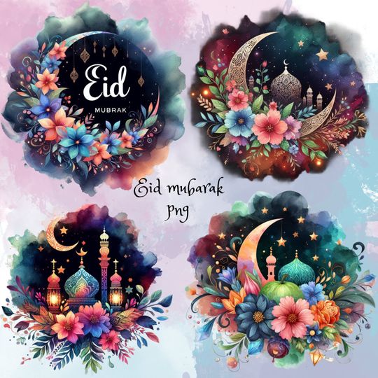 Discover Watercolor Eid Clipart | Eid Mubarak | Islamic Lantern PNG | Muslim Moon Star | Arabic Sublimation Sticker | Commercial Licence