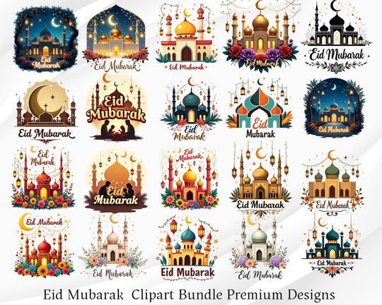 Discover Eid Mubarak PNG Bundle, Eid Mosque Clipart, Happy Eid al-Fitr PNG, Ramadan Mubarak Design, Islamic Eid PNG, Eid Gift Collection