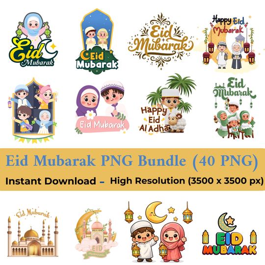 Discover Eid Mubarak PNG Bundle, Islamic Clipart, Mosque Lantern, Happy Eid al-Fitr, Transparent Background(Digital Files)