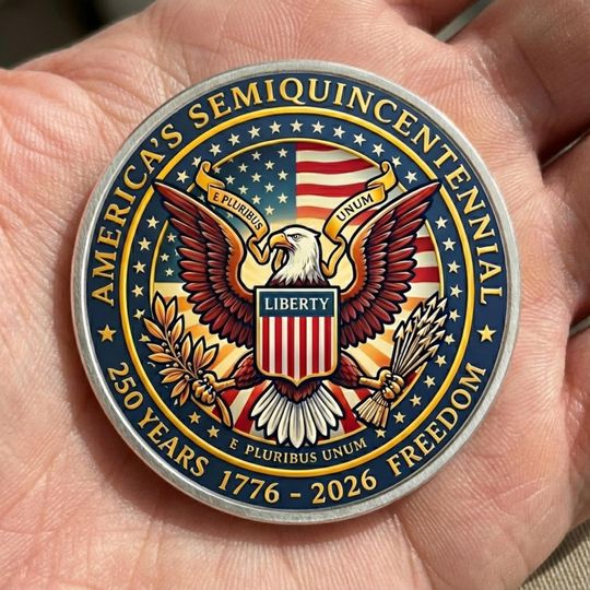 Discover 250th Anniversary America's Collectible Coin, 1776-2026 USA Semiquincentennial Gift, American Eagle Freedom Liberty Challenge Coin