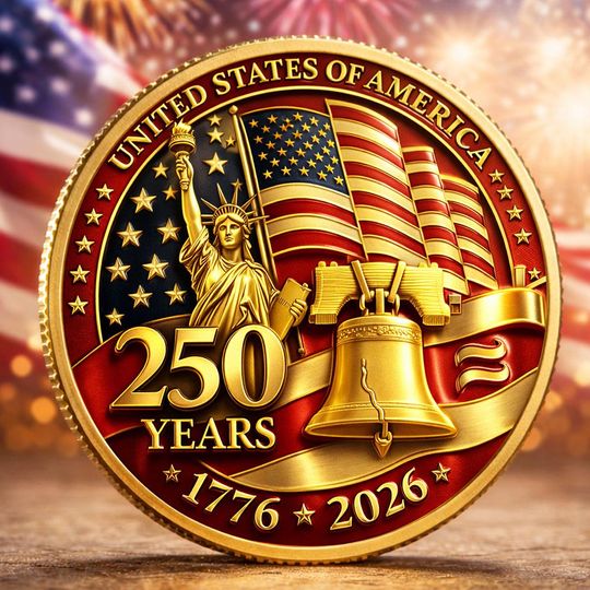 USA 250th Anniversary 3D Printed Coin, 17762026 Liberty Bell Patriotic Medal, United States Semiquincentennial Collectible