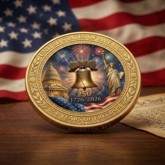 Discover 250th Anniversary Challenge Coin, Liberty Bell Commemorative Coin, Patriotic Collectible Gift