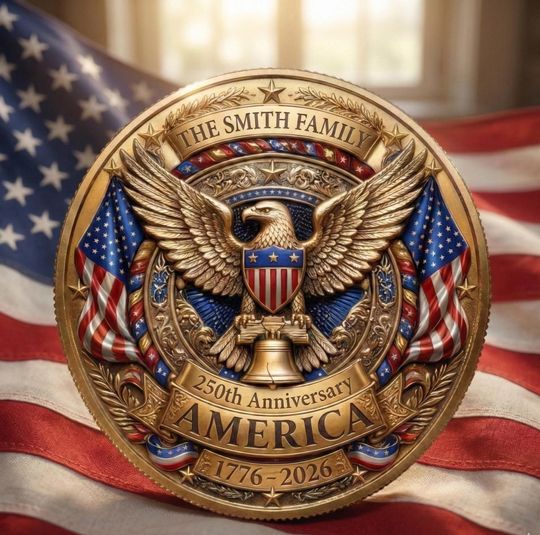 Discover Personalized America 250th Anniversary Coin 17762026 Custom Family Name Patriotic Gift Patriotic Keepsake Gift