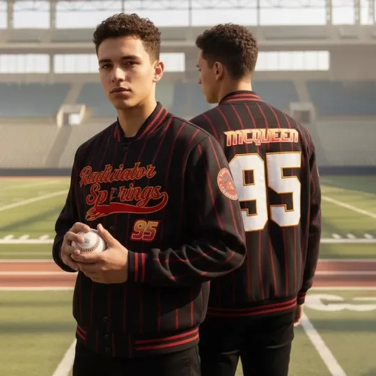 Pixar Cars Lightning McQueen 95 Piston Cup Radiator Springs Baseball Jacket