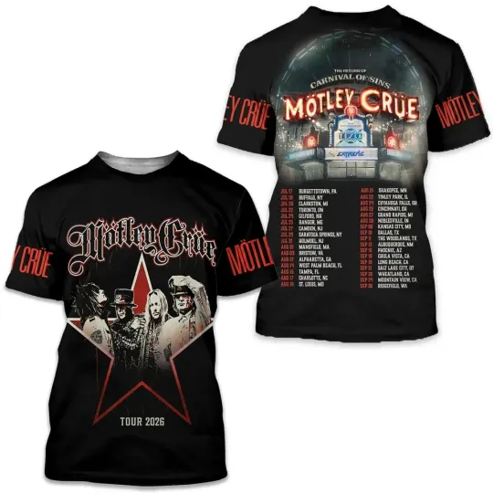 Discover Mötley Crüe Tour 2026 3D Apparel Shirt