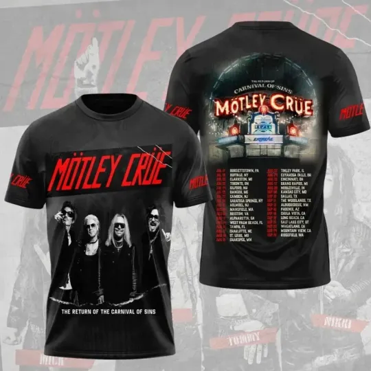 Discover Mötley Crüe Tour 2026 The Return Of Carnival Of Sins 3D T-Shirt