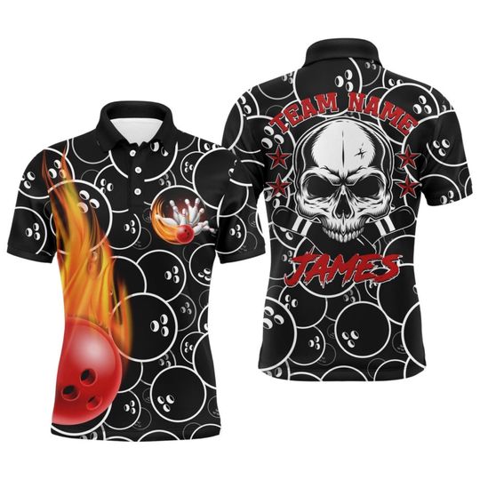 Custom Skull Bowling Shirt: Fireball Strike, Personalized Team Jersey