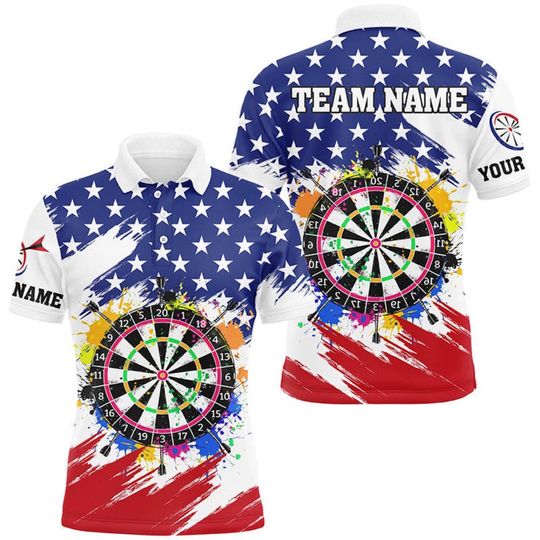 Discover Custom USA Darts Polo Shirt: American Flag Splash, Breathable Fabric