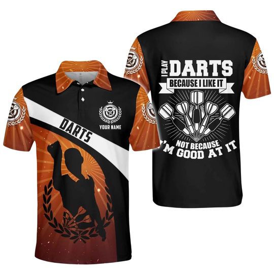 Discover Personalized Darts Polo Shirt with Custom Name and Quote, Black and Orange Team Uniform
