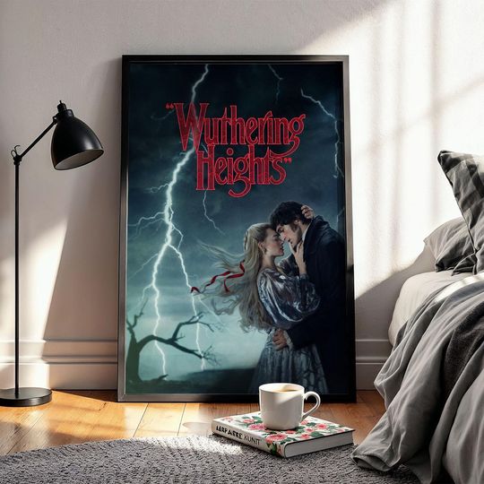 Discover Theatrical Wuthering Heights Romance Movie Poster, 2026 Gothic Lightning Wall Film Art, Margot Robbie Glossy Large Format Print