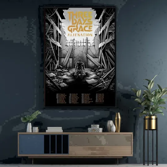 Discover Three Days Grace Poster Alienation Tour 2026 Monochrome