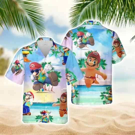 Discover Super Mario Hawaiian Shirt, Button-Up, Sunshine Hawaiian, Gaming Shirt