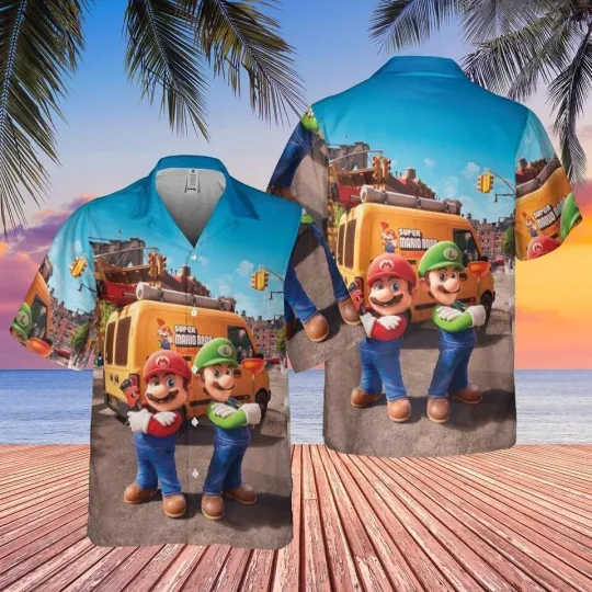 Super Mario Sunshine Hawaiian Shirt, Game Shine Hawaiian Shirt, Plumber Brothers