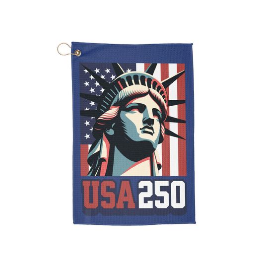 Discover USA250 Statue of Liberty Golf Towel | American Flag Patriotic Course Towel