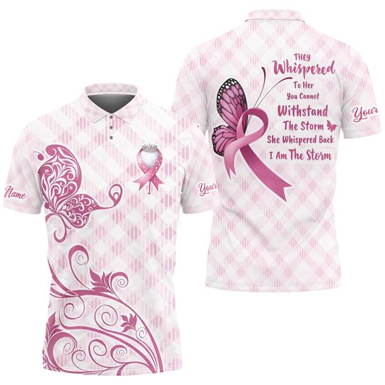 Custom Name Breast Cancer Month She is The Storm Women's Polo