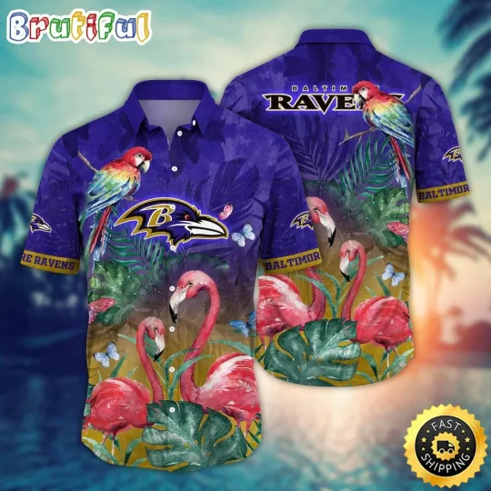 Baltimore Ravens Flamingo And Flower Aloha Hawaiian Shirt For football Fans