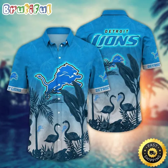 Discover Detroit Lions Flamingo And Flower Funny Hawaiian Shirt For football Fans