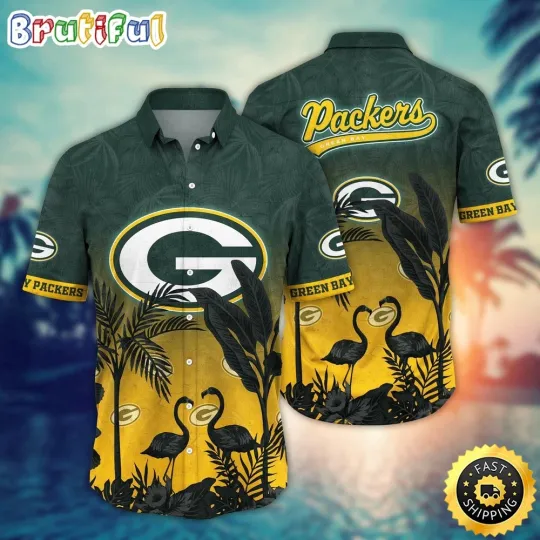 Discover Green Bay Packers Flamingo And Flower Funny Hawaiian Shirt For football Fans
