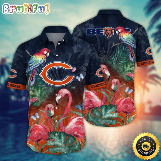 Chicago Bears Flamingo And Flower Aloha Hawaiian Shirt For football Fans