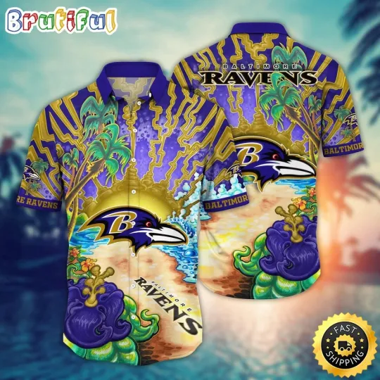 Baltimore Ravens Flower Football Fans Hawaiian Shirt, Gift For football Fans