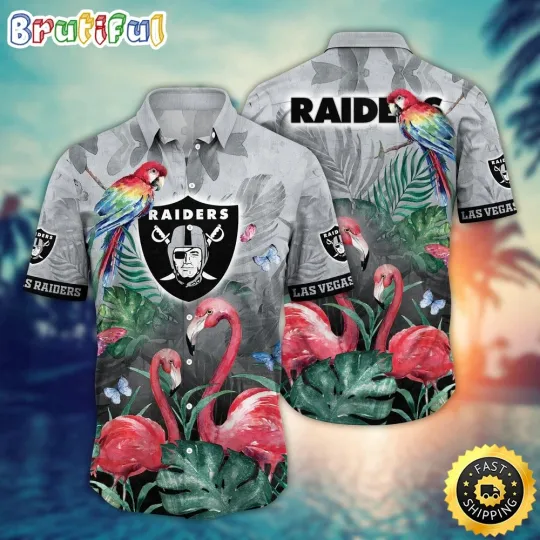 Las Vegas Raiders Flamingo And Flower Aloha Hawaiian Shirt For football Fans