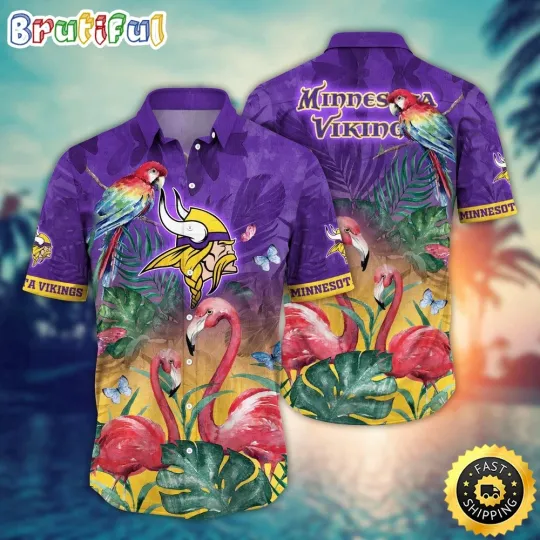 Minnesota Vikings Flamingo And Flower Aloha Hawaiian Shirt For football Fans
