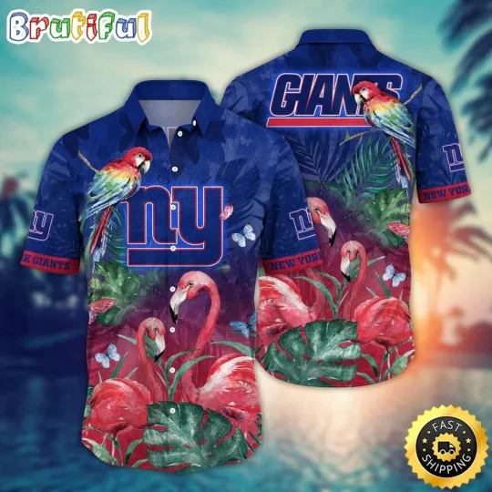 New York Giants Flamingo And Flower Aloha Hawaiian Shirt For football Fans