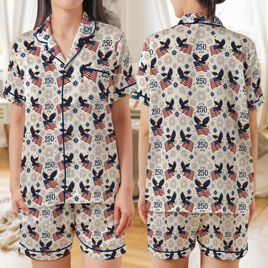 America 250th Anniversary Pajamas Set 1776-2026 Patriotic Eagle Fireworks PJ Set Independence Day Sleepwear