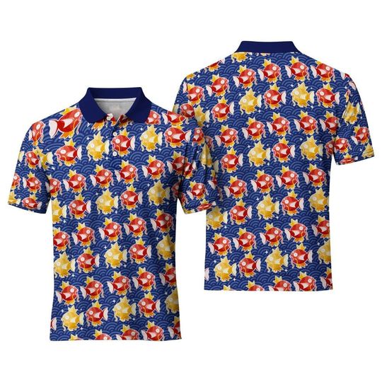 Magikarp PKM Polo Shirt, Cute Magikarp Pattern Polo, Anime PKM Polo Shirt, Koi Fish PKM Polo, Summer Anime Polo PKM Fan Gift