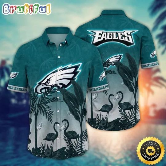 Discover Philadelphia Eagles Flamingo And Flower Funny Hawaiian Shirt For football Fans