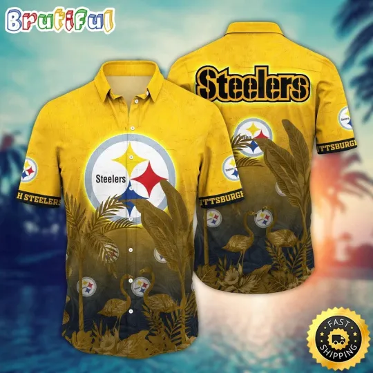 Discover Pittsburgh Steeler Flamingo And Flower Funny Hawaiian Shirt For football Fans