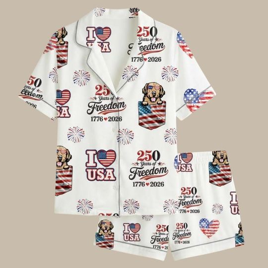 Golden Retriever Patriotic Pajama Set  America 250th Anniversary 17762026 USA Pride PJs
