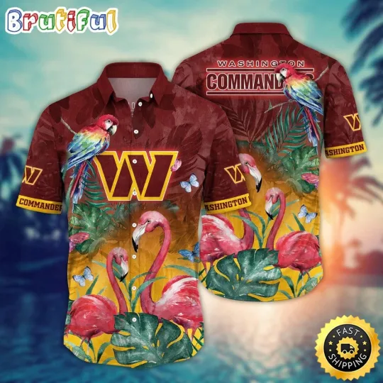 Washington Commanders Flamingo And Flower Aloha Hawaiian Shirt For football Fans