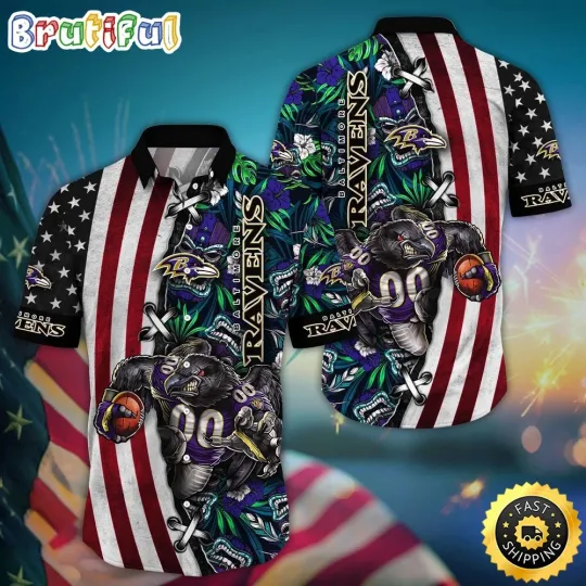 Baltimore Ravens Mascot Aloha Summer Hawaiian Shirt, Gift For football Fans