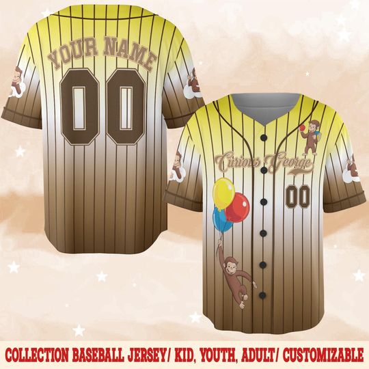 Custom Curious George Birthday Baseball Jersey, Curious George Baseball Shirt, Curious George Birthday Jersey, Birthday Boy Gift
