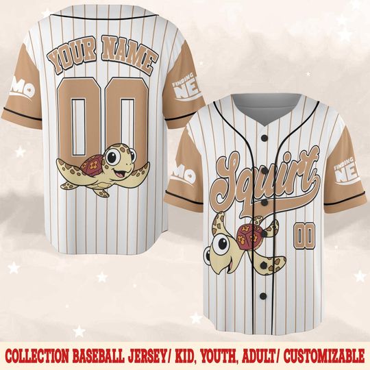Discover Finding Nemo Turtle Squirt Baseball Jersey, Sea Turtle Squirt Character Jersey, Finding Nemo Characters Jersey, Finding Nemo Jersey