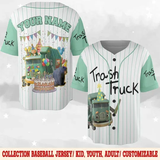 Personalized Trash Truck Baseball Jersey, Hank Trash Truck Birthday Boy, Birthday Girl Jersey, Trash Truck Family Birthday Matching