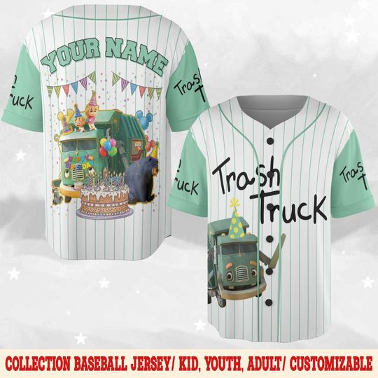 Discover Personalized Trash Truck Baseball Jersey, Hank Trash Truck Birthday Boy, Birthday Girl Jersey, Trash Truck Family Birthday Matching NHP110