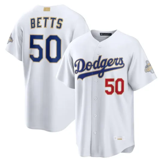 Discover Men's Dodgers Mookie Betts White 2026 Gold Collection Stadium Stitched Jersey