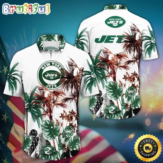 Discover New York Jets Palm Tree Aloha Hawaiian Shirt, Gift For football Fans