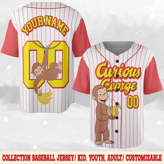 Personalized Curious George Birthday Baseball Jersey,Curious George Baseball, Curious George Birthday Party Jersey,Birthday Gift